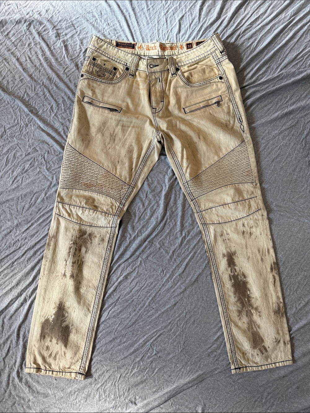 Rock Revival Men's Tan Distressed Moto Cargo Pants